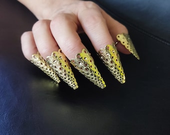 Armadura de uñas de latón, garras de vampiro con estilete, conjunto de joyería gótica