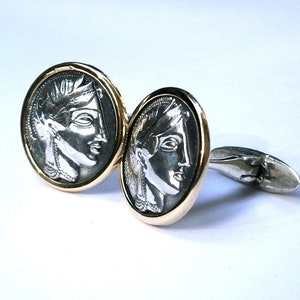 14k Gold & Sterling Silver Cufflinks, Handmade Hercules and Athena Cufflinks, Classic Beautifuly Handcrafted Men&#39;s Gift