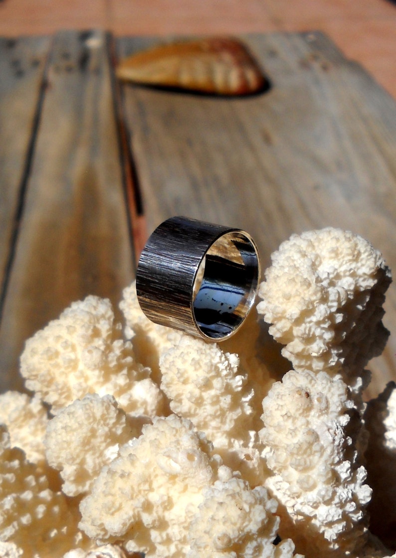 Wide Band Ring, Τree Bark Band Ring, Anniversary Ring, Hammered ring, Mens ring, Womens ring, 925 Sterling Silver Ring, Handmade Band Ring image 2