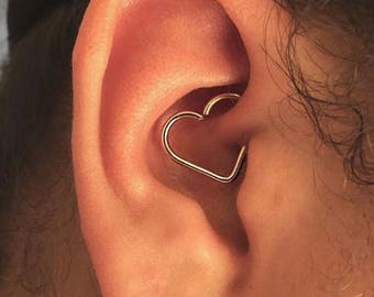 Cartilage Heart Earring, Daith Piercing, Helix, Tragus, Rook, Eyebrow, Conch, Snug, 925 Sterling Silver, Ear Hoop, Upper ear