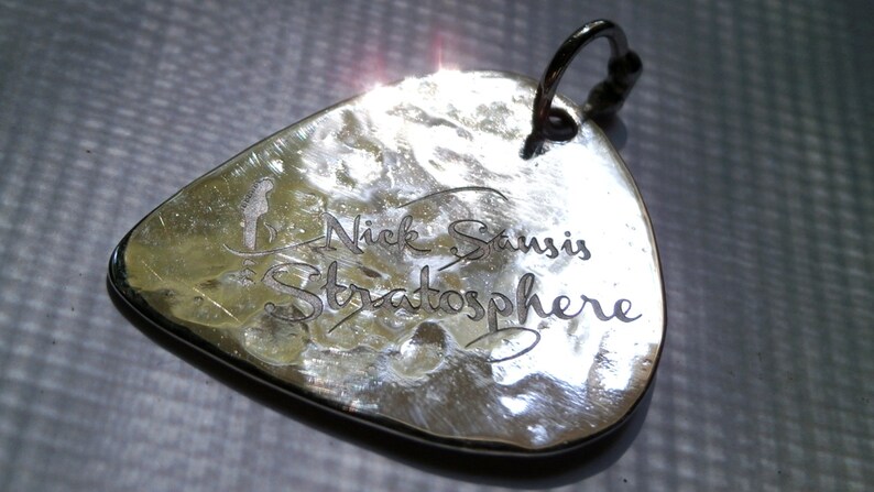 Silver Guitar Pick Engraved, Music personalized pendant, hammered musician gift, Unisex pendant gift for him and her, Guitar player gift image 9