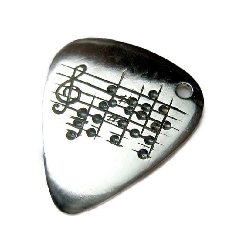 Silver Guitar Pick Engraved, Music personalized pendant, hammered musician gift, Unisex pendant gift for him and her, Guitar player gift image 7