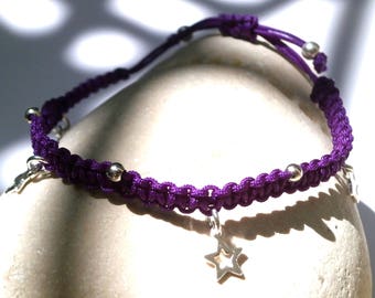 Sterling Silver Macrame Adjustable Bracelet, Anklet Foot Star Charm Women's gift, Polyester cord 14 Color Available macrame Bracelet jewelry