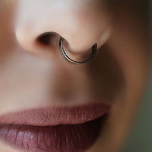 Fake Septum ring, no piercing Lip faux Cartilage ring, Helix Ear Cuff Conch earring, Clip On earring Sterling Silver, women's men's gift image 1