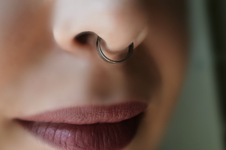 Fake Septum ring, no piercing Lip faux Cartilage ring, Helix Ear Cuff Conch earring, Clip On earring Sterling Silver, women's men's gift image 1