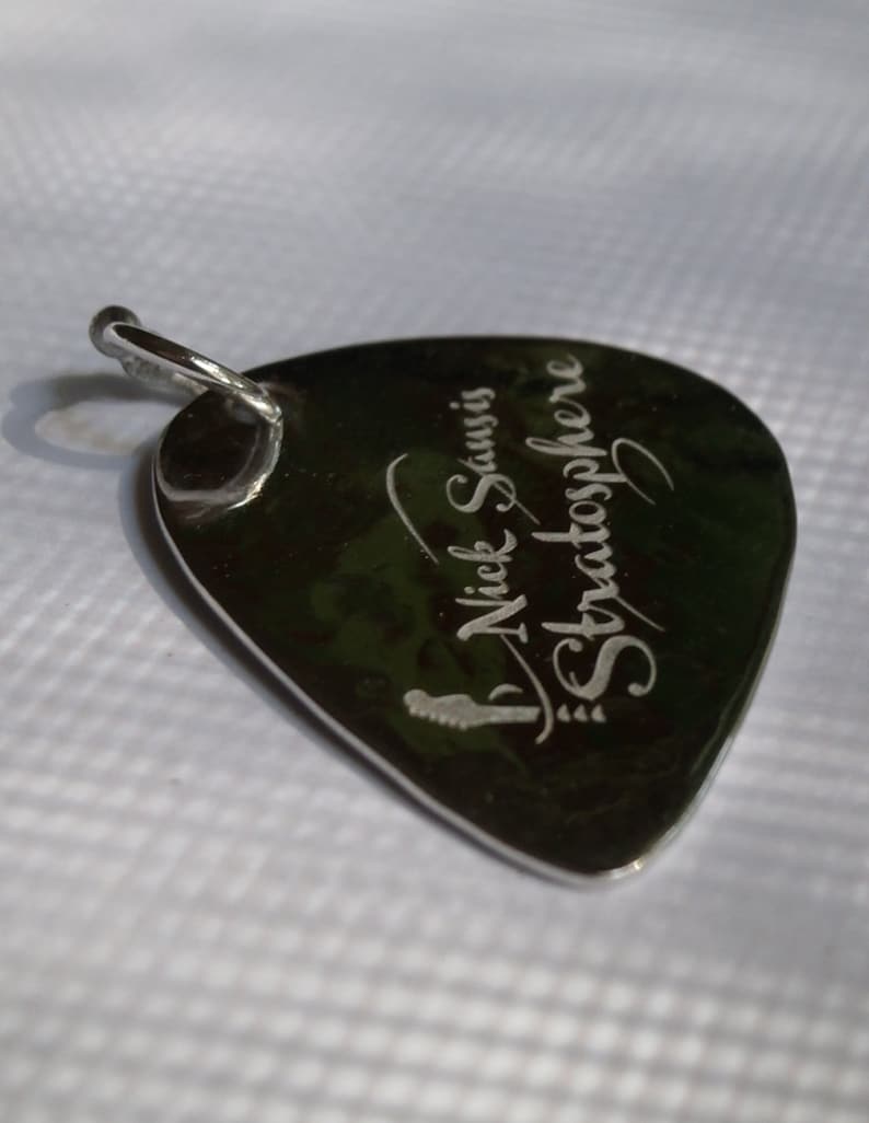 Silver Guitar Pick Engraved, Music personalized pendant, hammered musician gift, Unisex pendant gift for him and her, Guitar player gift image 6