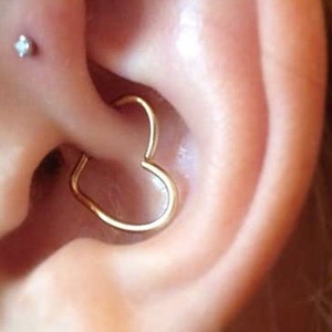 Cartilage Heart Earring Solid Gold 14k, Daith Helix, Tragus, Ear Hoop, Rook, Conch, Snug, Women's gift earring, Gauge piercing, Gift for her