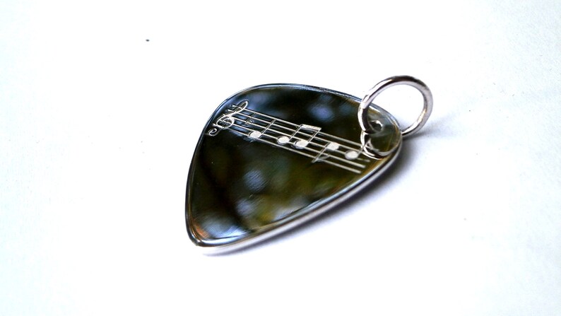Silver Guitar Pick Engraved, Music personalized pendant, hammered musician gift, Unisex pendant gift for him and her, Guitar player gift image 2