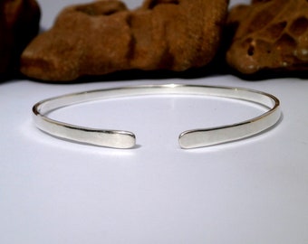 Handmade Hammered Sterling Silver Bangle: Minimalist Open Cuff Bracelet