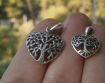 Sterling Silver Tree of Life Heart Pendant - Boho Necklace