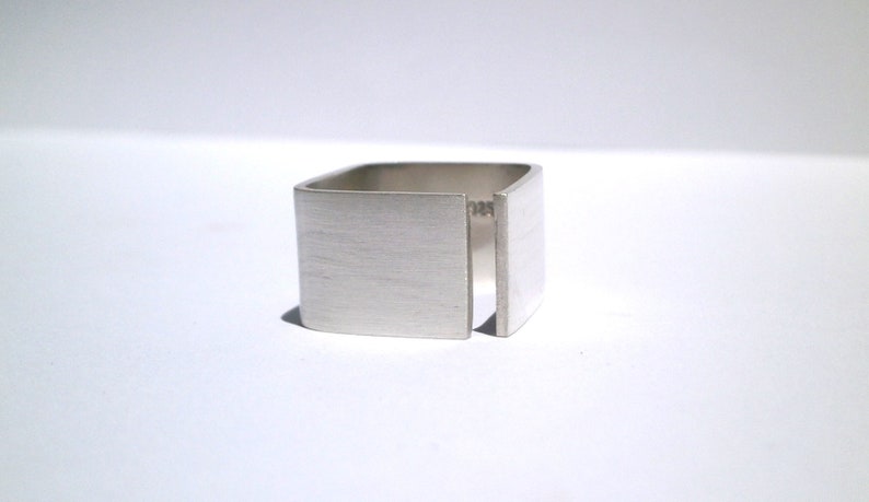 Custom Sterling Silver Square Ring, Unisex Women's Men's Ring Gift for her Gift for him, Laser engraving Trendy Christmas gift image 8