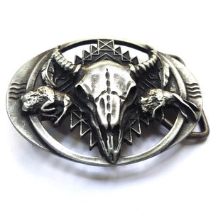 Western Bull Skull Belt Buckle – 3D Pewter Cowboy Accessory for 40mm Belt – Unisex Gift – 3D Pewter Cowboy Belt Buckle - Western Accessory