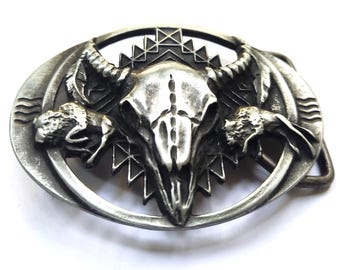 Hebilla de cinturón con calavera de toro en 3D, accesorio de peltre estilo vaquero del oeste (40 mm)