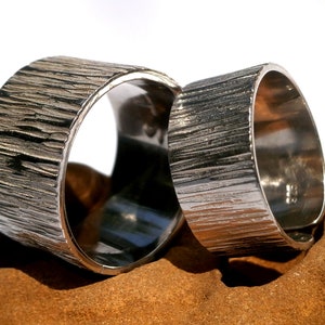 Wide Band Ring, Τree Bark Band Ring, Anniversary Ring, Hammered ring, Mens ring, Womens ring, 925 Sterling Silver Ring, Handmade Band Ring image 3