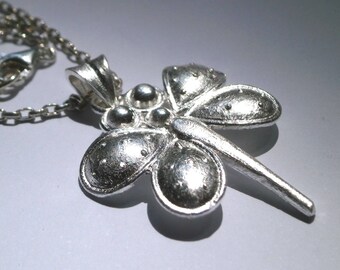 Oxidized Sterling Silver Dragonfly Necklace, Vintage Style Pendant
