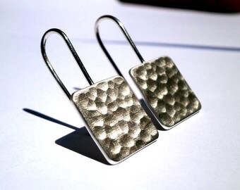 Orecchini Pendenti Argento 925 Martellato &ndash; Grandi Quadrati Geometrici, Fatti A Mano In Thailandia (MCSILVER)