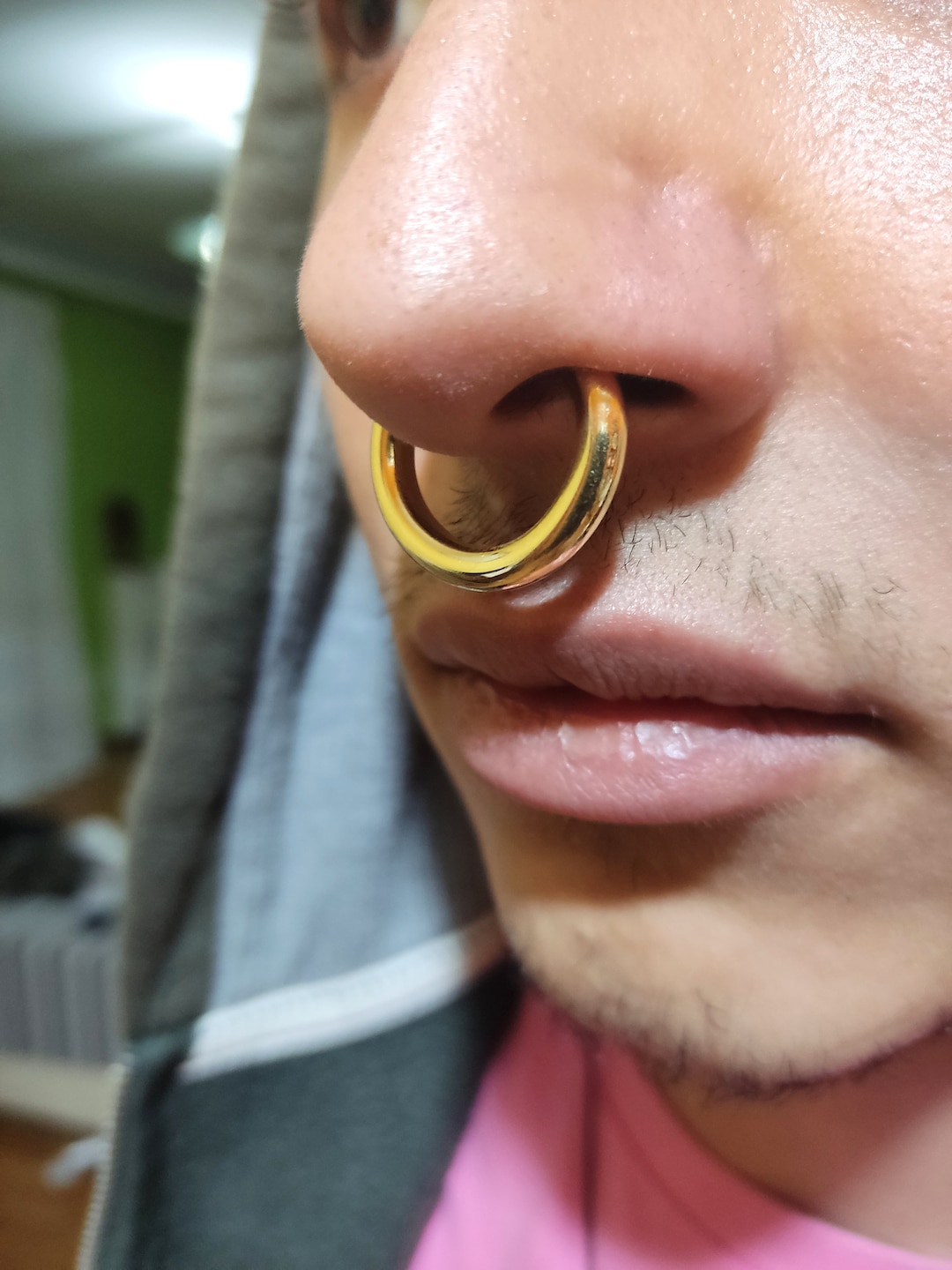 Thick Brass Fake Septum Ring, No Piercing Nose Hoop, Earring for Piercing  Look