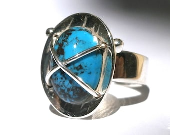 Anneau d'argent turquoise, anneau argenté sterling, anneau réglable, anneau minimaliste, anneau fait main, anneau de femme, cadeau de femme, conception rustique