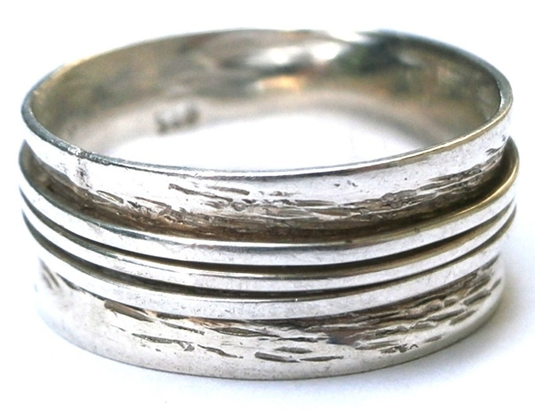 Hammered 925 Sterling Silver Wide Band Ring – Rustic Unisex Wedding ...