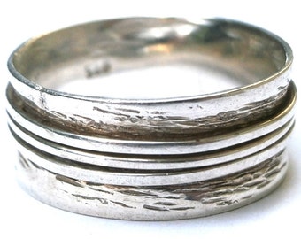 Hammered 925 Sterling Silver Wide Band Ring – Rustic Unisex Wedding Band