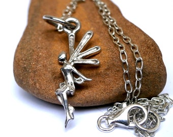 Tiny Fairy Necklace, Sterling Silver Fairy Charm on a Silver Chain, Classic Beautifuly Fairytale Handcrafted Perfect Women's Gift