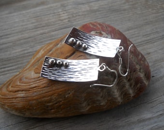 Hammered Square Earrings - Silver Dangle Earrings - Silver Drop Earrings - Modern Artisan Earrings - Handmade Jewelry - Metalwork Earrings