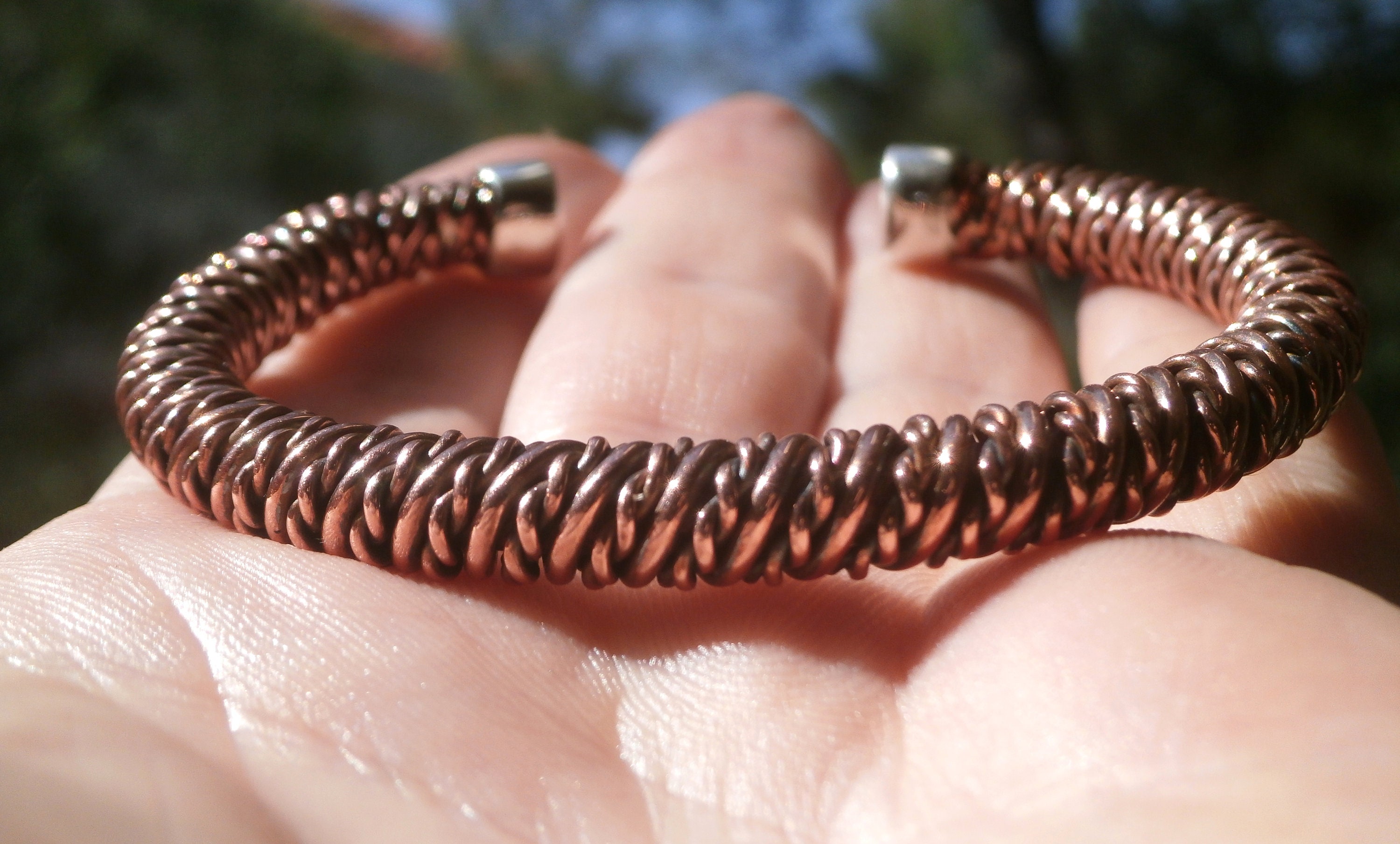 Heavy Viking Style Bracelet, Woven Bangle Copper or Silver
