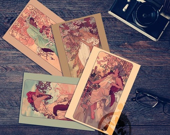 MuChat Seasons - Mucha Inspired Postcards