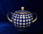 Sugar bowl Cobalt Cage Imperial Lomonosov porcelain LFZ Russian national gold