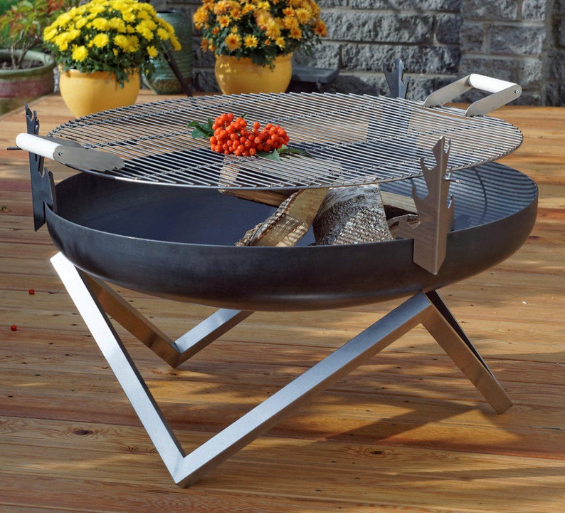 Steel Fire Pit YANARTAS Large with a Stainless Steel Grill Etsy