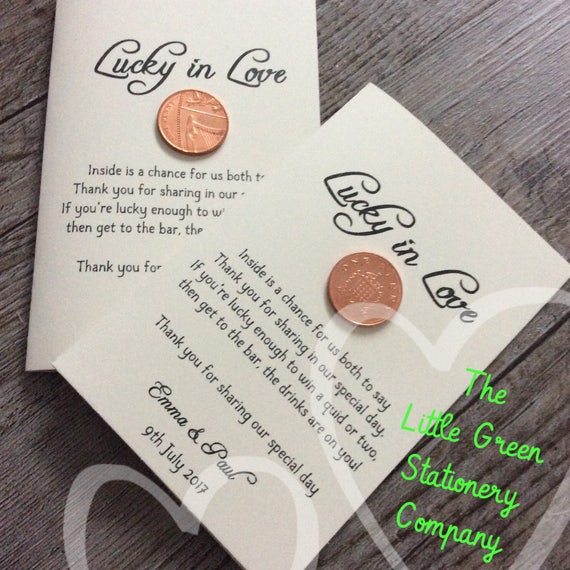 10 Pack Ivory Lucky Penny Wedding Favour Lottery Scratch Card 