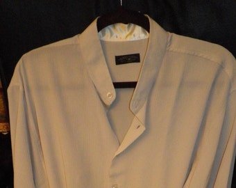 Satin neckband  collar, b crepon,easy fit  casual shirt, crincle fabric,   handmade in England,    B26, size XL