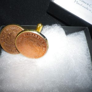 Anniversary Birthday gold plated UK 1p copper coin cufflinks, 25 dates, terrific present, gift wrapped free shipping