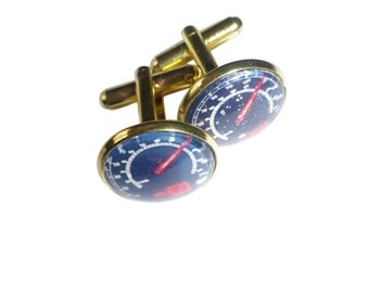 Blue and red Supercar speedometer cuff links, elegant red and white dial, super special gift, available silver or gold plated, free shipping