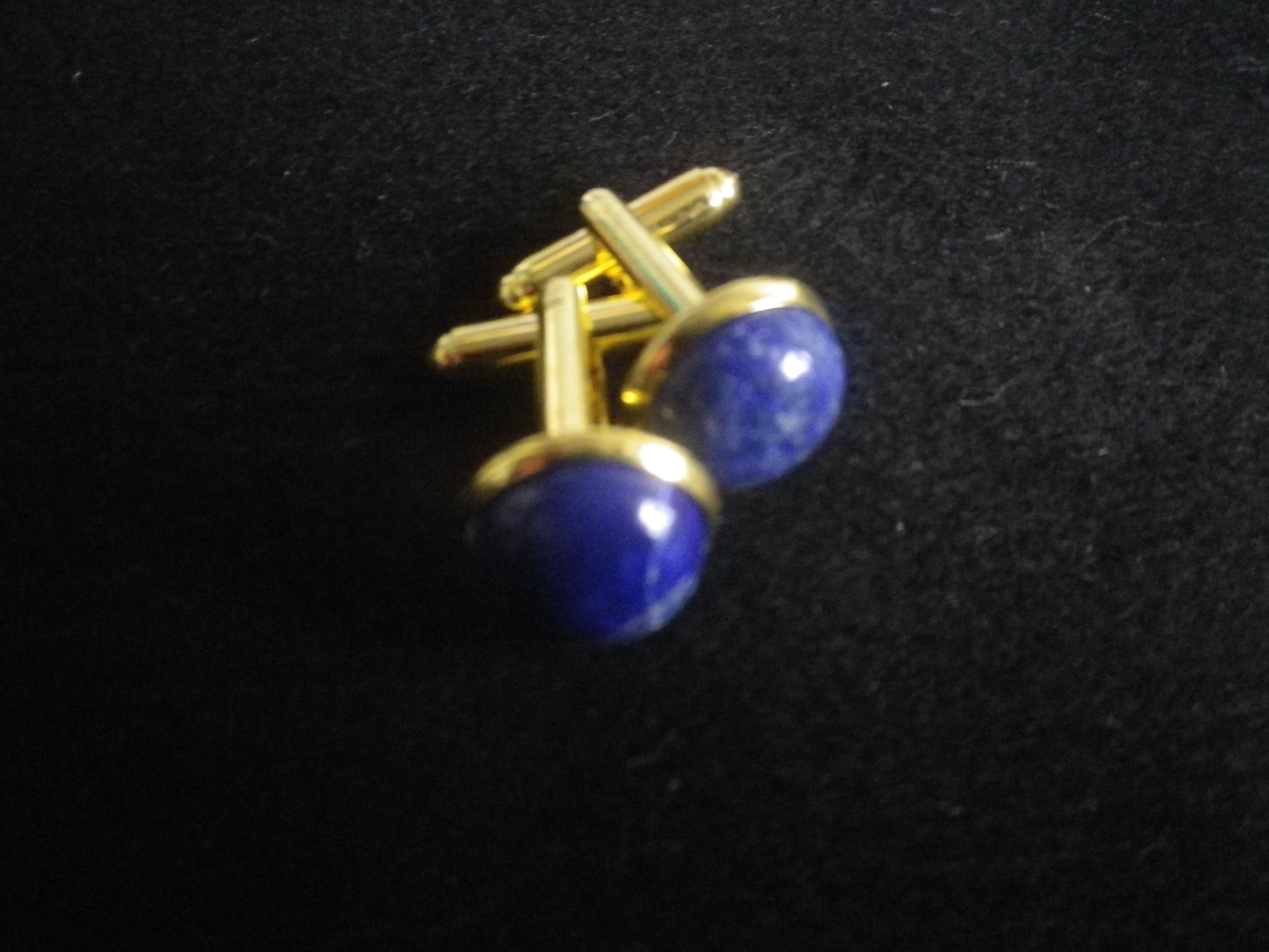 VTG Lapis Laszi ♡ DOUBLE cuff Vintage Lapis Lazuli Cufflinks and Tie Clip, Silver Tone and
