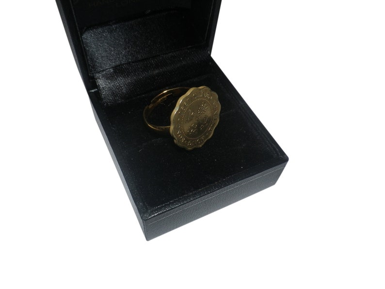 lovely 20th anniversary or birthday present. Hong Kong 20 cent gold plated adjustable ring