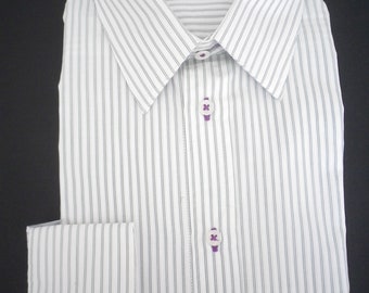 Koszula z kołnierzykiem typu triped point, 2-krotnie składana, 100 sztuk, wysokiej jakości bawełny, kontrast fioletowy, rozmiar B2