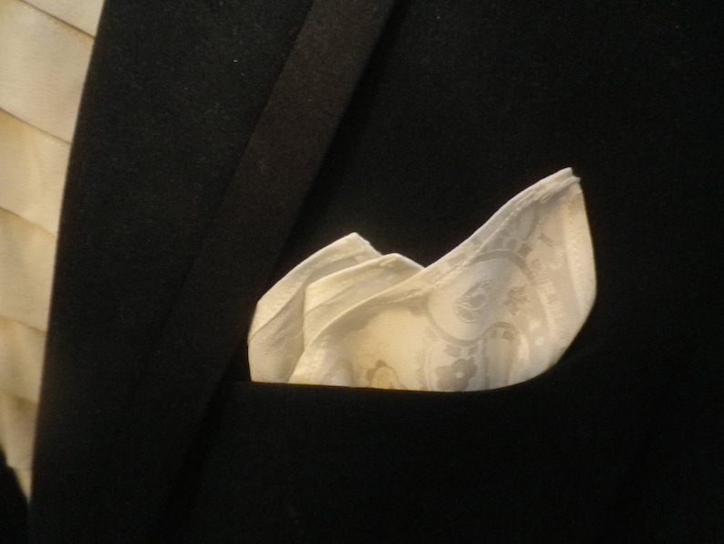 superb elegant special occasion present Pure silk luxury light cream jacquard weave pocket square