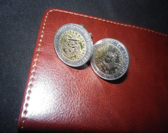 Gemelos de peso argentino de 1995, bimetálicos de bronce y níquel, con cuerpo plateado, envío gratuito, envueltos para regalo.