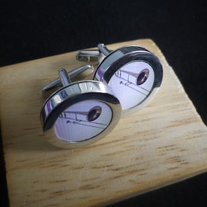 Boutons de manchette pour trombone à coulisses des années 1960, un grand contributeur musical au jazz, design des années 1930, boîte de présentation, emballage cadeau, livraison gratuite Réf 1154