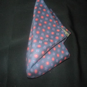 Red  and blue florets  design on navy pure silk pocket square 25x25cm free shipping gift wrapped