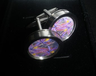 Purple Orchid ( Queen of Sheba ) cufflinks, vibrant purple  colour combination, . Ref 0850, presentation box, gift wrapped, free shipping