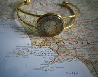 Classic Italian 50 lira closed end gold plated bangle,choice 2 images gift wrapped, free shipping, 14 dates