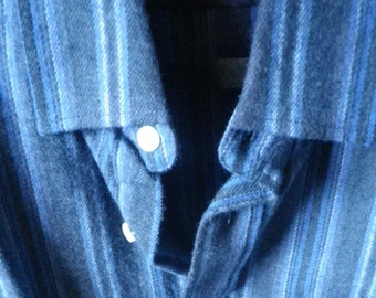 Dramatic blue on blue brushed cotton striped sport shirt, ,lovely soft handle ,    great present. B51 free shipping