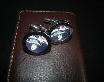 Steve McQueen in a 1962  D type Jaguar cufflinks, a combination of two iconic images , enthusiast gift - 15mm x 5mm