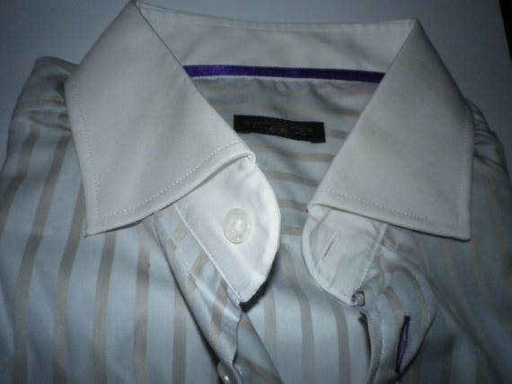 grey dress shirt with white collar Gray Formal Business Dress Shirt Contrast Collar French Cuff Blue Paisley Floral