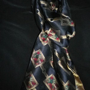 Luxury pure silk reversible scarf, 62&quot; x 8&quot; ( 155cm x 20cm ), loop tassles,  English looms, completely unique Golf motif, free shipping
