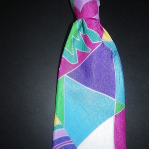Multi coloured silk screen block print  necktie, 9cm blade, free shipping,