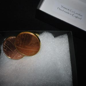 Gold plated UK copper 1p coin cufflinks Shield & Lion historical motif, gift wrapped, free shipping, great present