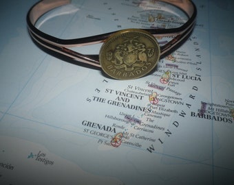 Barbados 5 cent  coin, bronze straight edge bangle, soft lustre, lovely 5th anniversary   present, gift wrapped, free shipping
